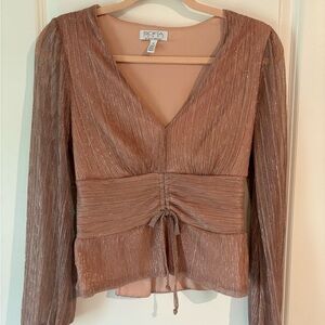 Sofia by Sofia Vergara Brown Ruched Tie Front Blouse